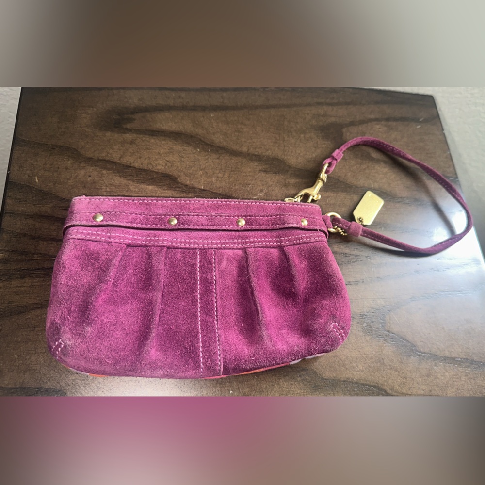 Coach Mosaic Suede Patchwork Vintage Wristlet- Pink - Picture 3 of 6
